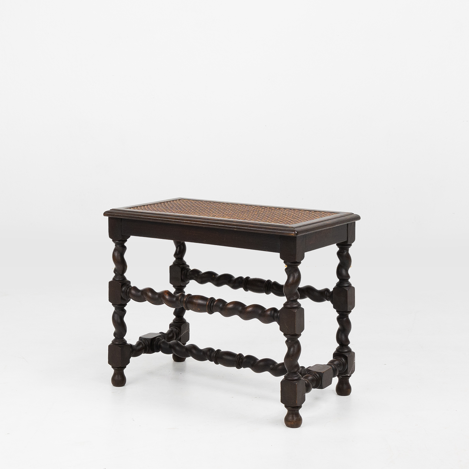 Antique French wooden stool with rattan top, ca. 1880 thumbnail